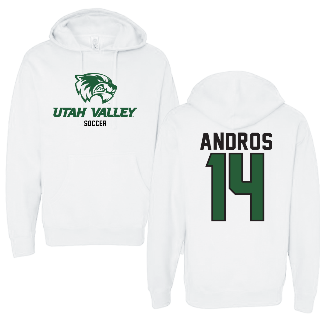 Utah Valley University Soccer White Classic Hoodie - #14 Mark Andros