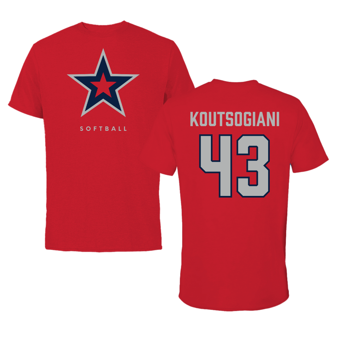 Robert Morris University Softball Red Performance Tee - #43 Alaina Koutsogiani