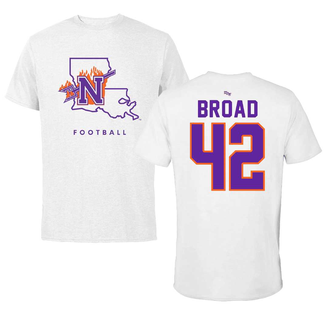Northwestern State University Football White Tee - #42 Matthew Broad