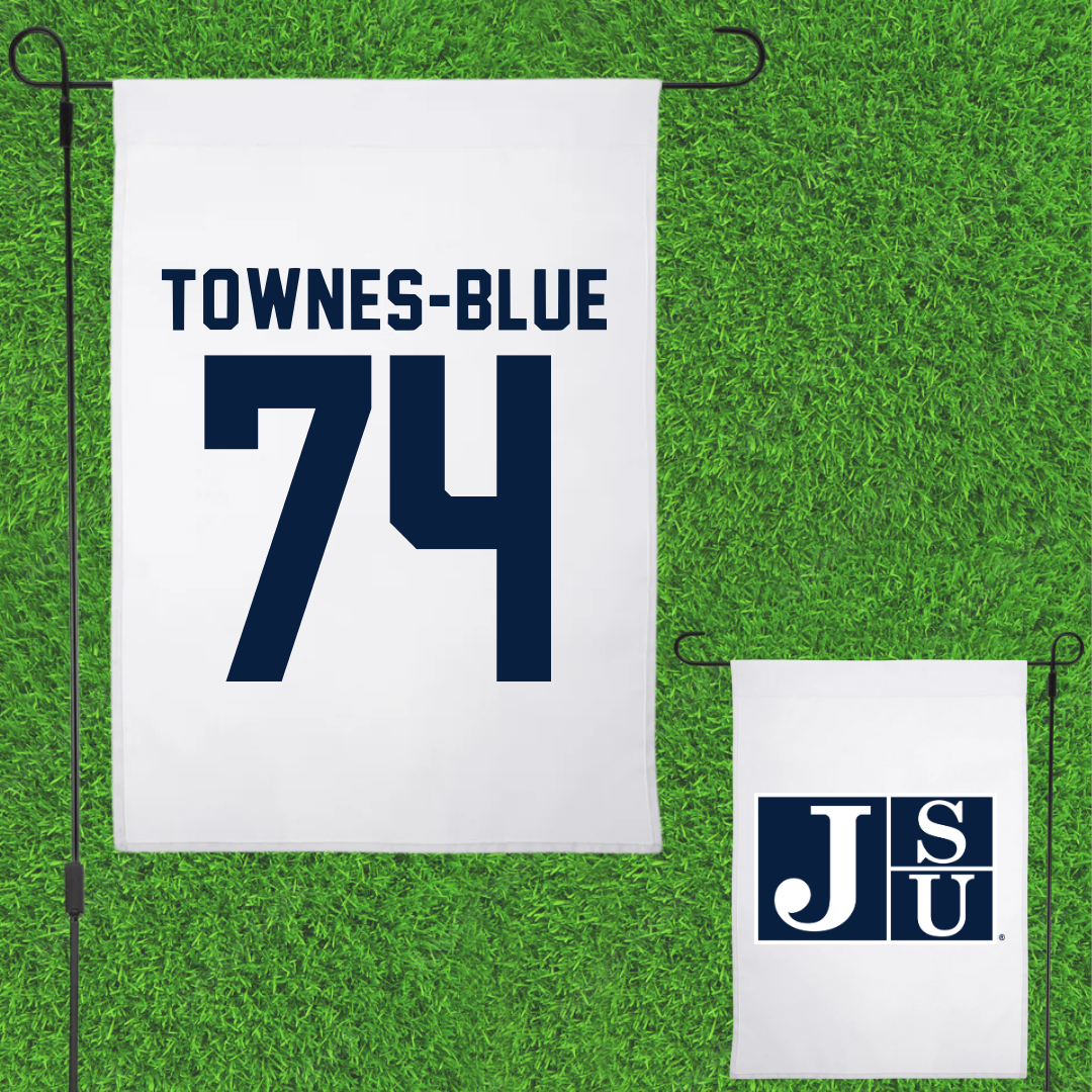 Jackson State University Football White Garden Flag - #74 D’Andre Townes-Blue