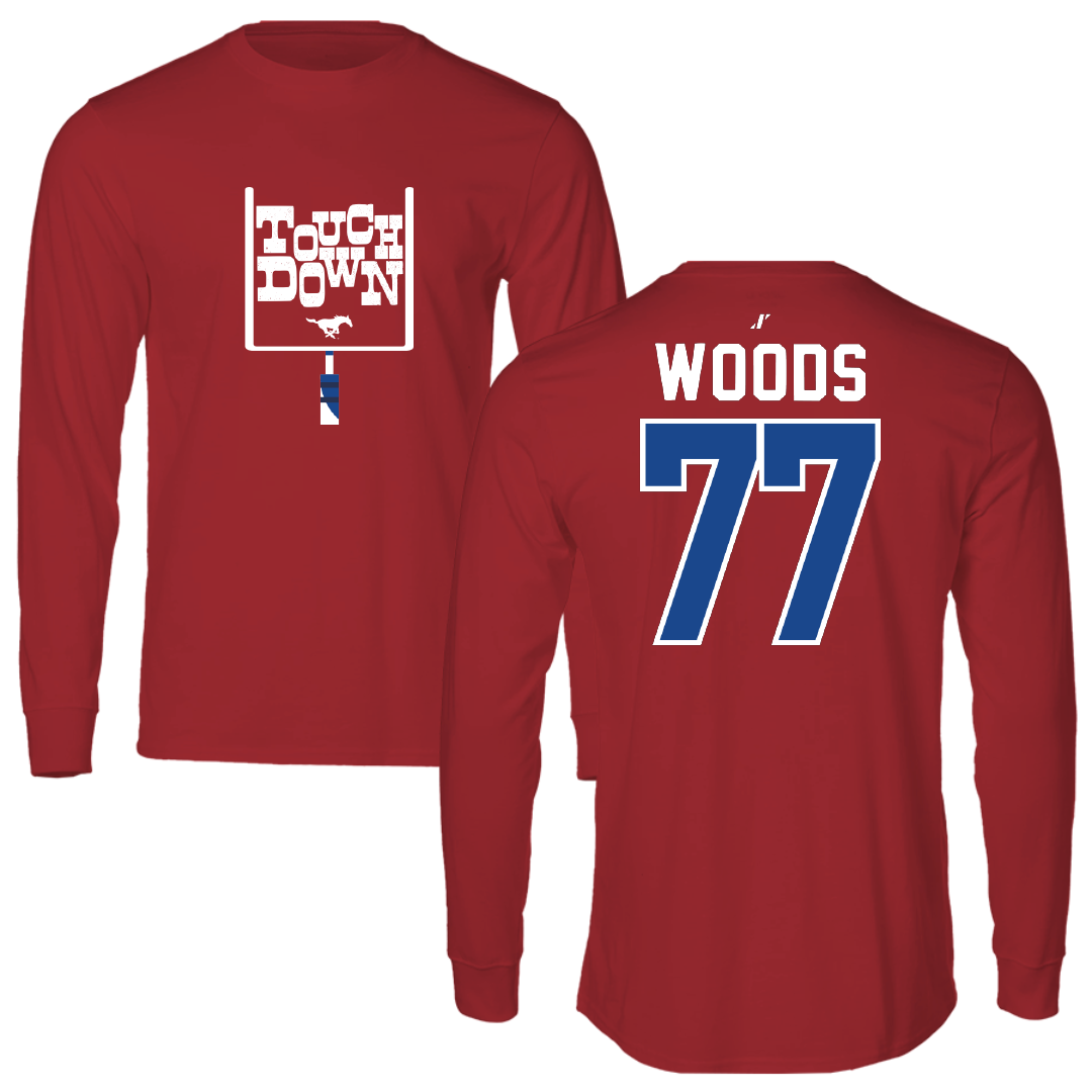 Southern Methodist University Football Canvas Red Touchdown Long Sleeve - #77 Alex Woods