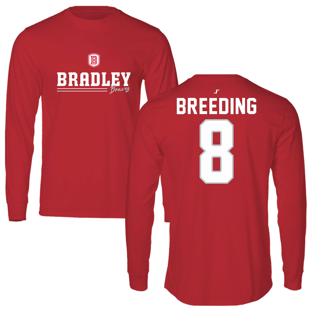 Bradley University Softball Red General Long Sleeve - #8 Ashley Breeding