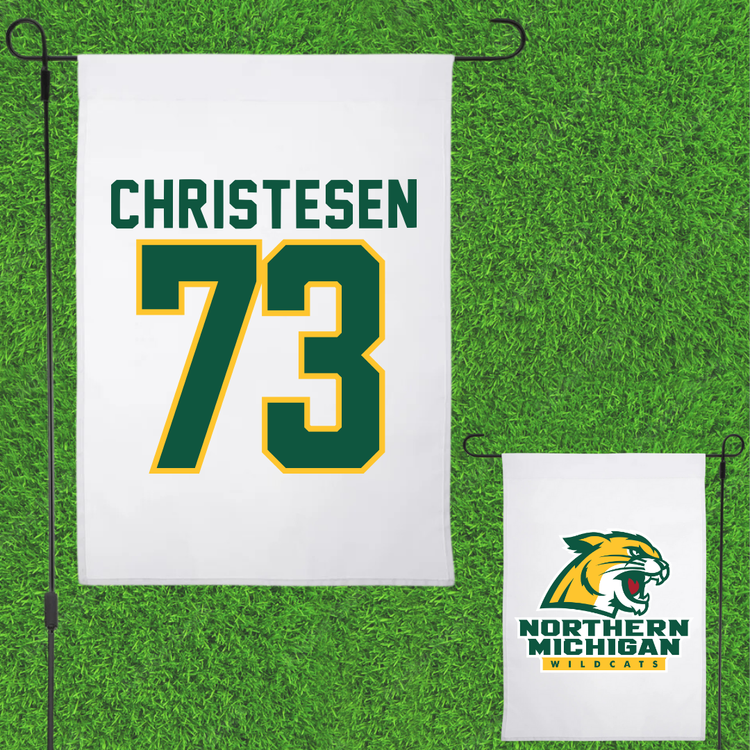 Northern Michigan University Football White Garden Flag - #73 Charlie Christesen