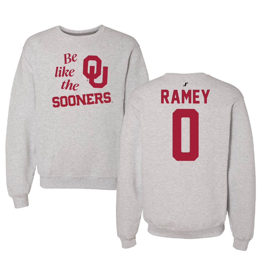 University of Oklahoma Soccer Light Gray Be Like Us Crewneck - #0 Olivia Ramey