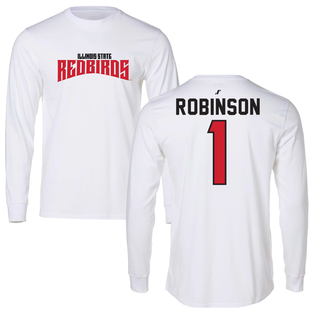 Illinois State University Baseball White Classic Performance Long Sleeve - #1 Shai Robinson