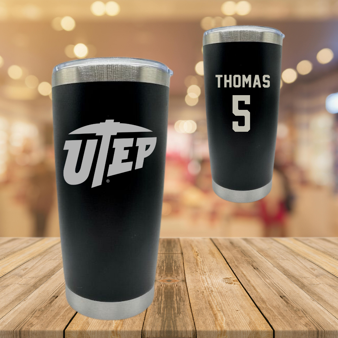 University of Texas at El Paso Football Black Stainless Steel Tumbler - #5 Kam Thomas