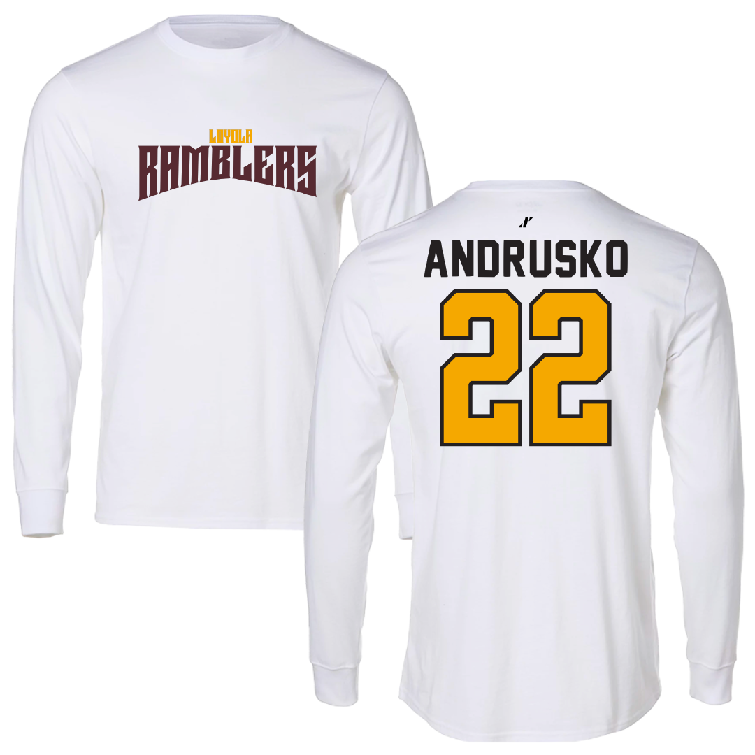 Loyola University-Chicago Soccer White Classic Performance Long Sleeve - #22 Matthew Andrusko