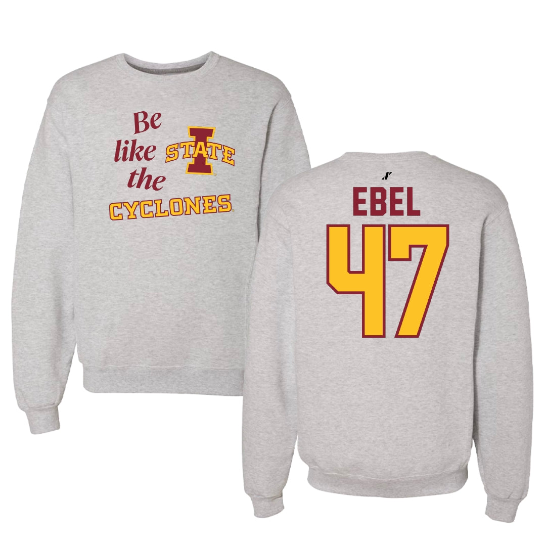 Iowa State University Football Light Gray Be Like Us Crewneck - #47 Kooper Ebel