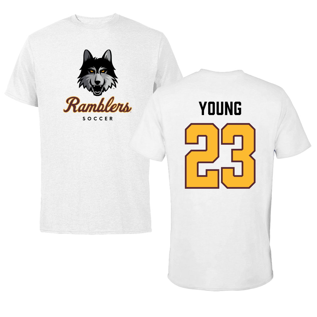Loyola University-Chicago Soccer White Ramblers Performance Tee - #23 Ethan Young
