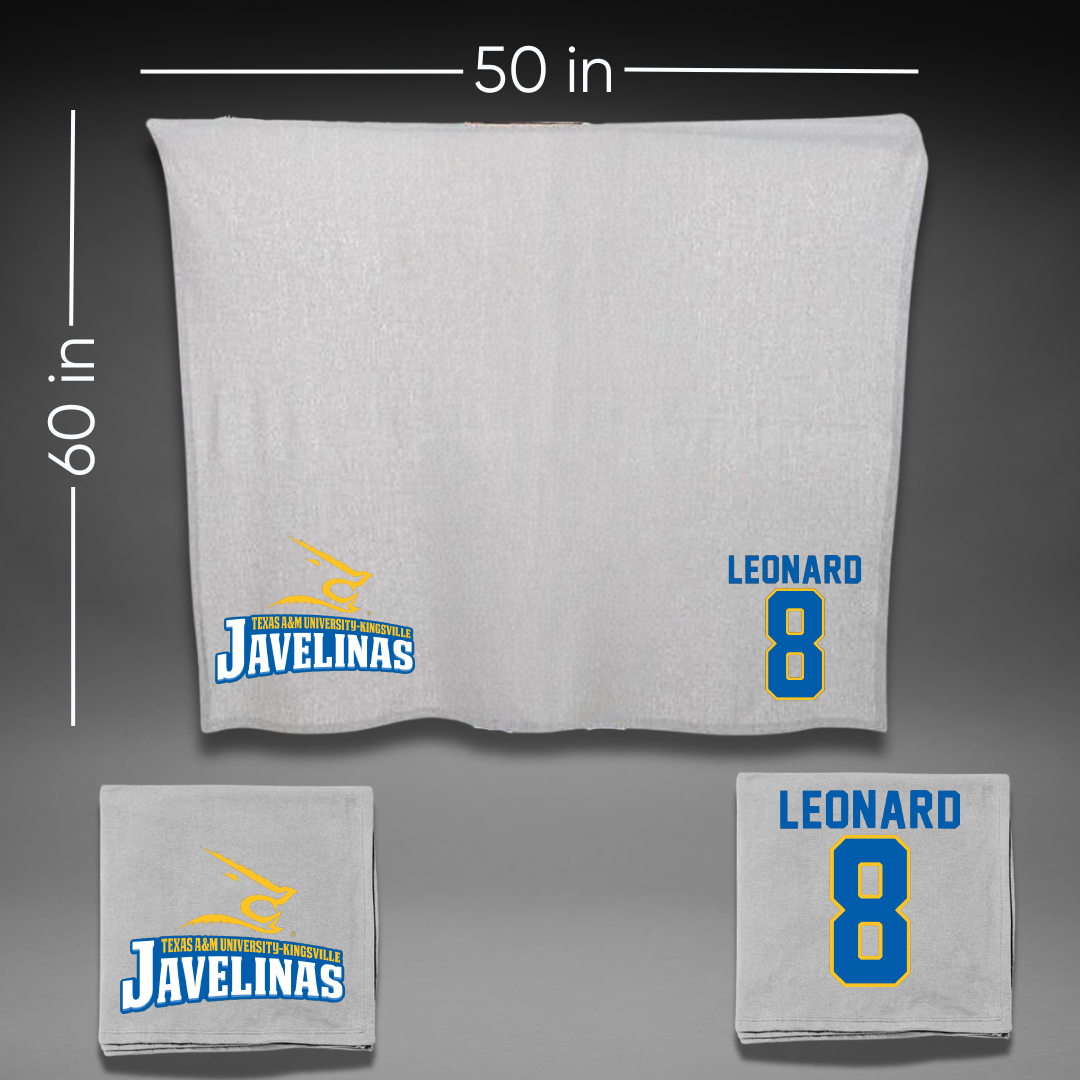 Texas A&M University-Kingsville Football Gray Javelinas Blanket - #8 Khalen Leonard