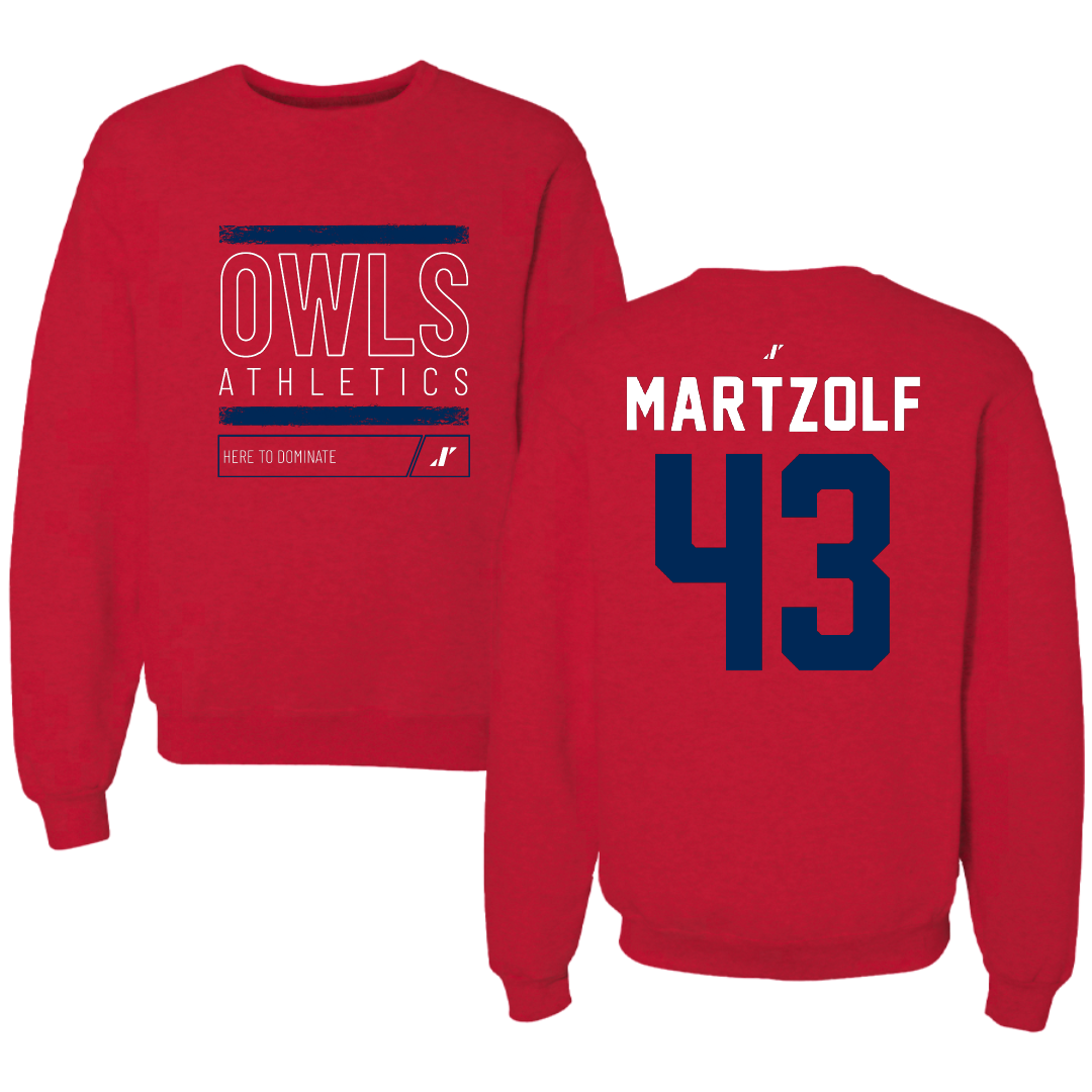 Florida Atlantic University Baseball Red Dominate Crewneck - #43 Max Martzolf