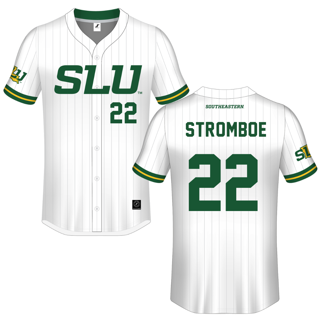 Southeastern Louisiana University White Pinstripe Button-Down Jersey - #22 Cole Stromboe