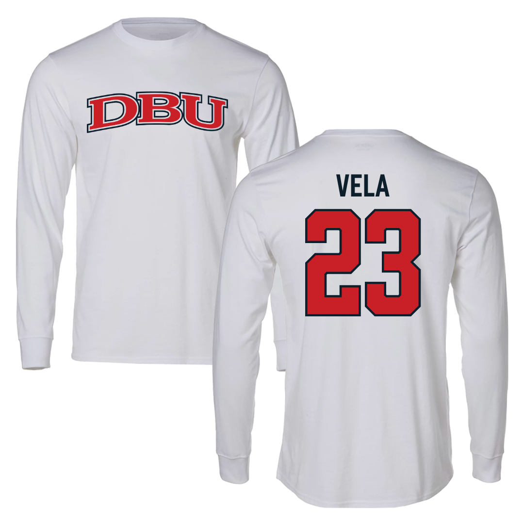 Dallas Baptist University Soccer White Performance Long Sleeve - #23 Mckenna Vela