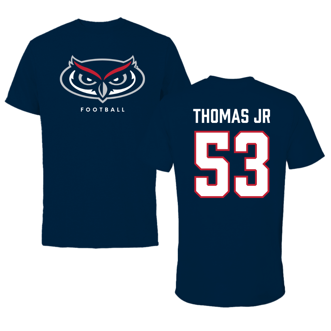 Florida Atlantic University Football Navy Mascot Tee - #53 Richard Thomas Jr