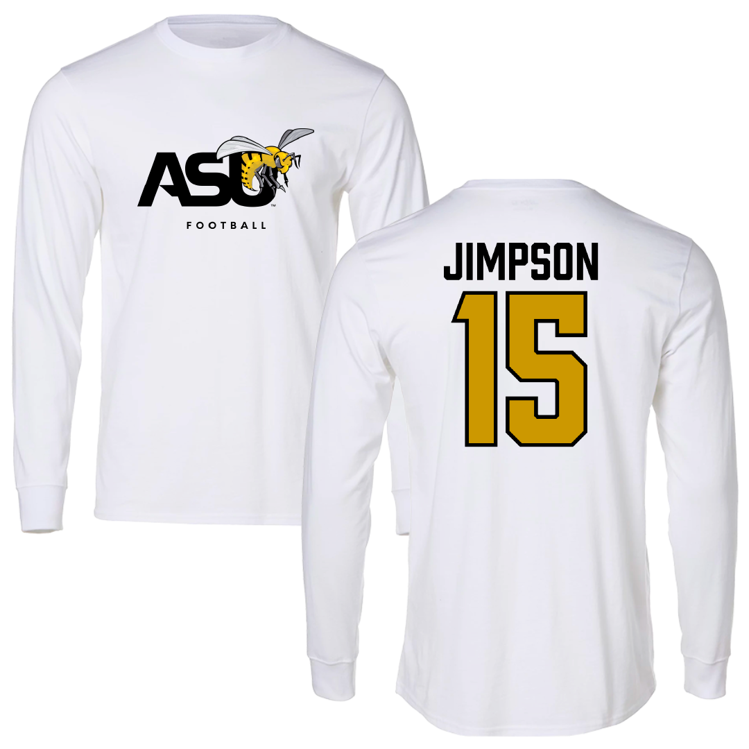 Alabama State University Football White Performance Long Sleeve - #15 Zuriel Jimpson