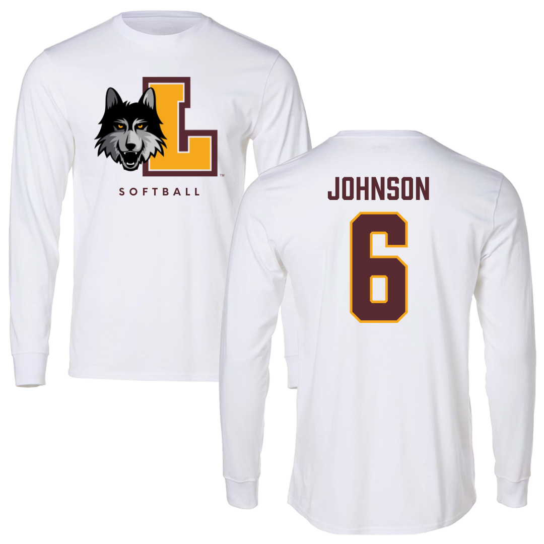 Loyola University-Chicago Softball White Mascot Long Sleeve - #6 Bailey Johnson