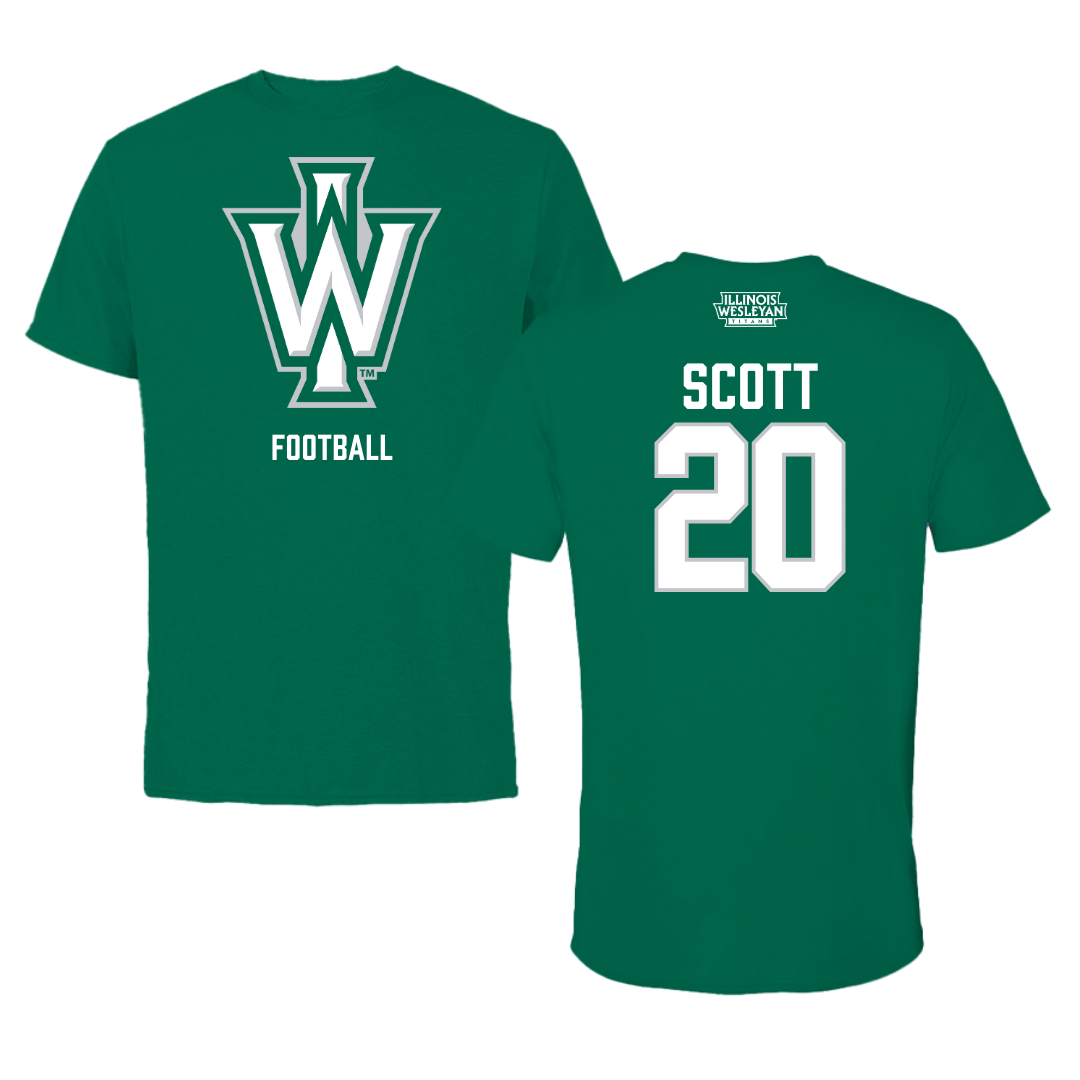 Illinois Wesleyan University Football Green Tee - #20 Jahari Scott