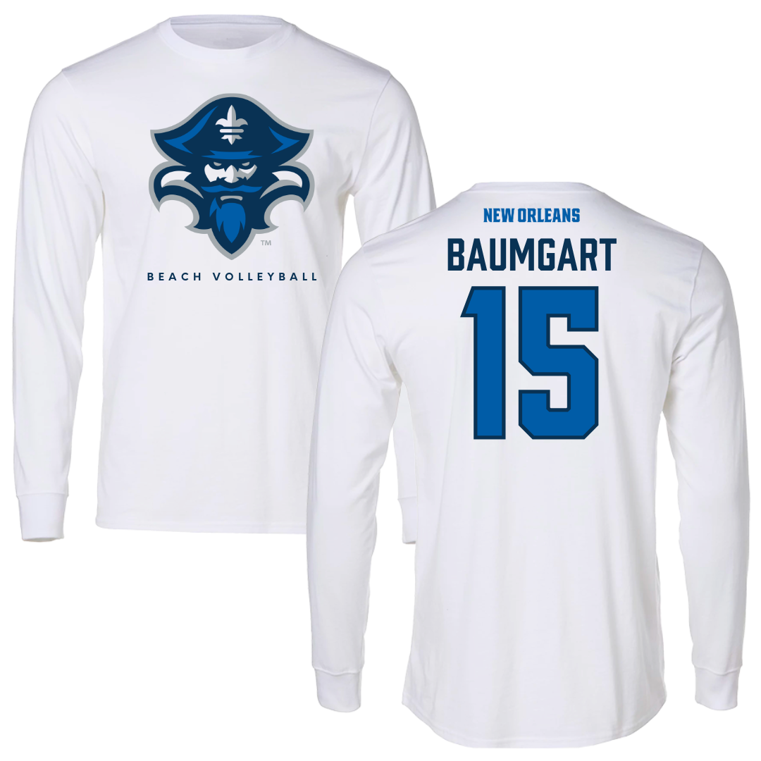 University of New Orleans Beach Volleyball White Long Sleeve - #15 Serena Baumgart