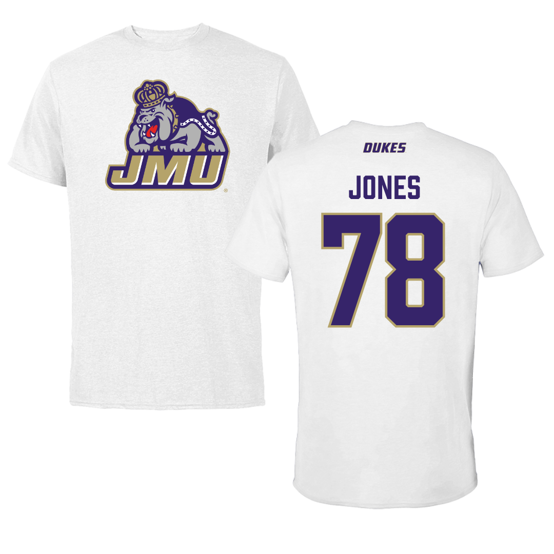 James Madison University Football White Tee - #78 Cameron Jones