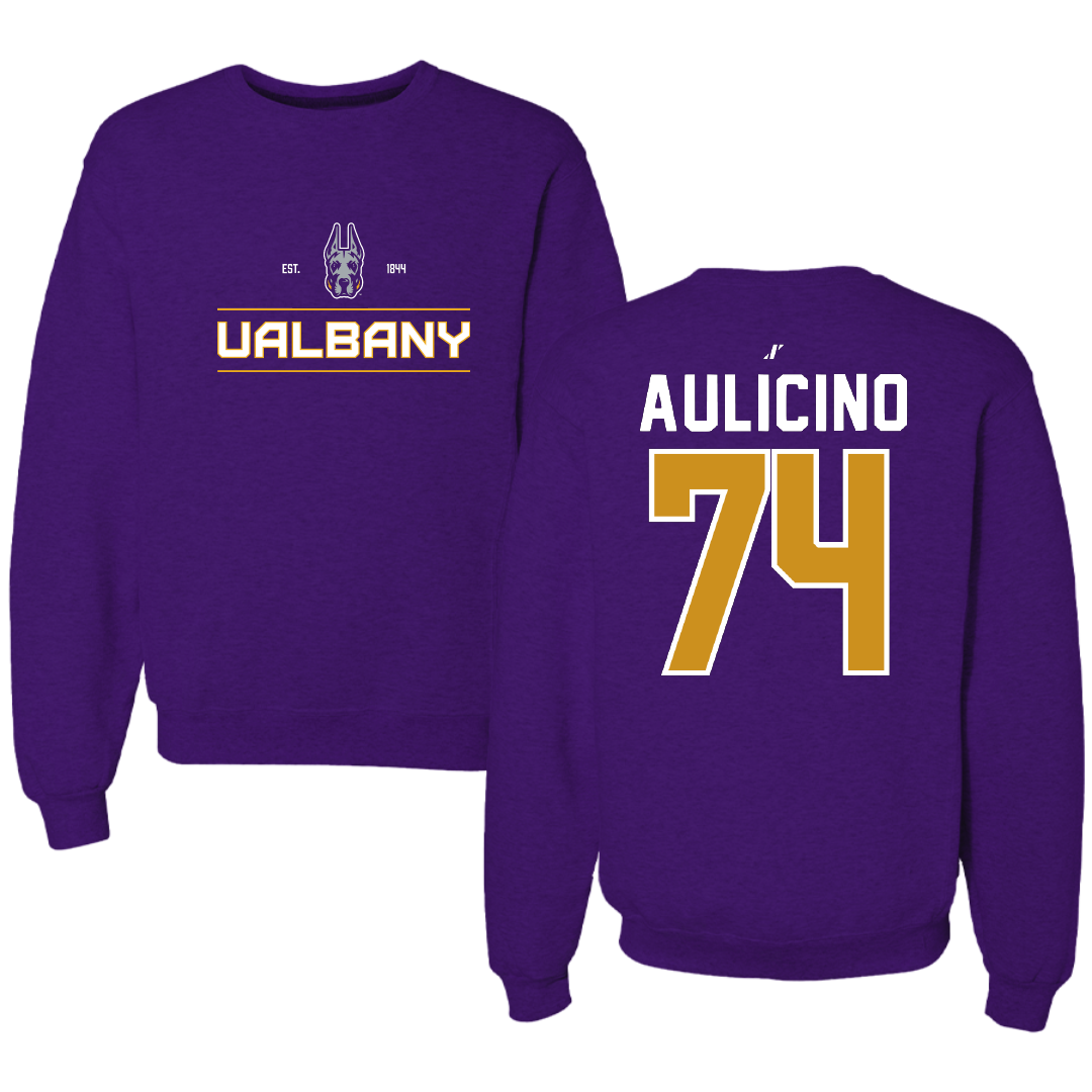 University at Albany Football Purple General Crewneck - #74 Matt Aulicino