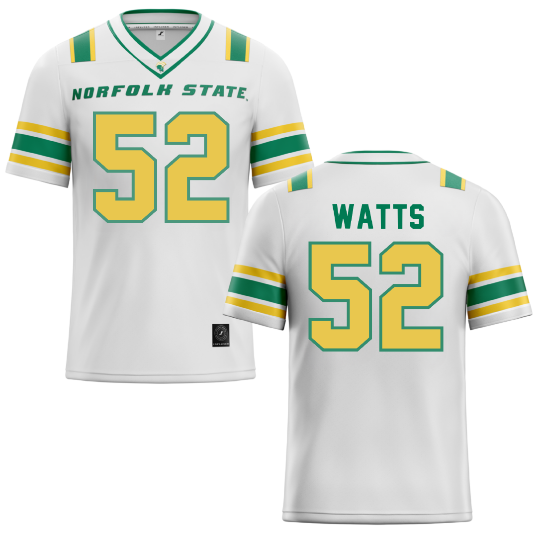 Norfolk State University White Football Jersey - #52 Matthieu Watts