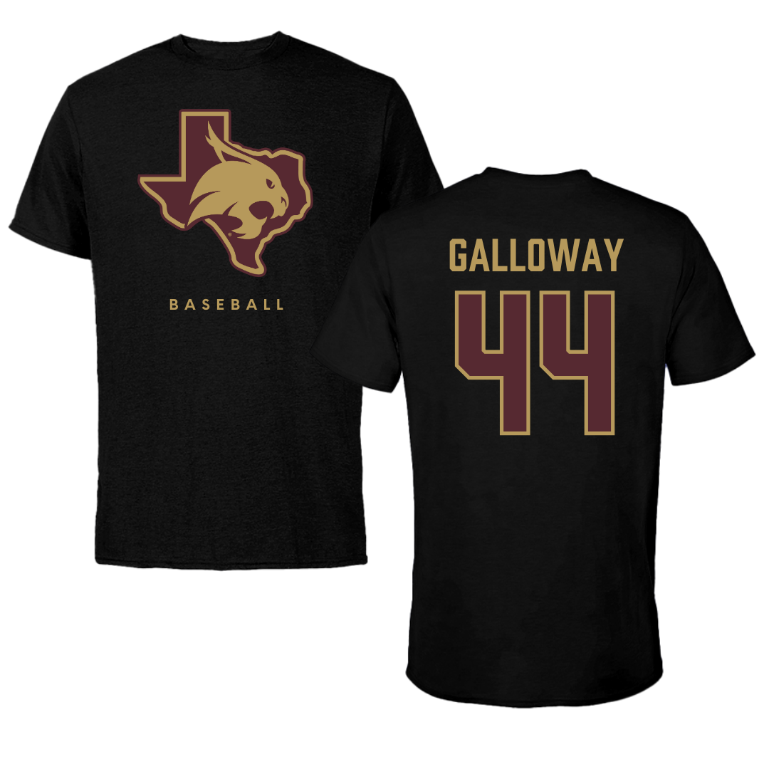 Texas State University Baseball Black Performance Tee - #44 Rashawn Galloway