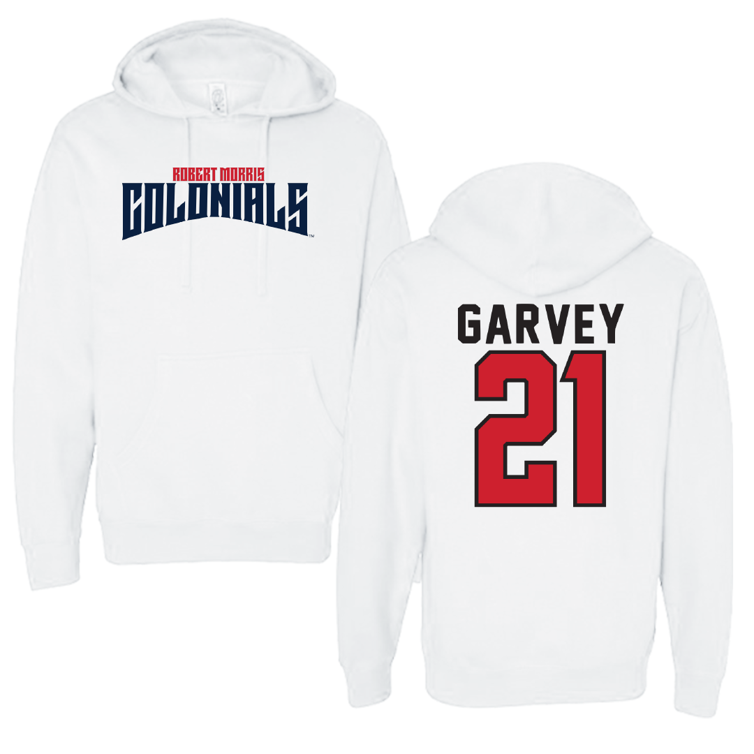 Robert Morris University Ice Hockey White Classic Hoodie - #21 Cameron Garvey
