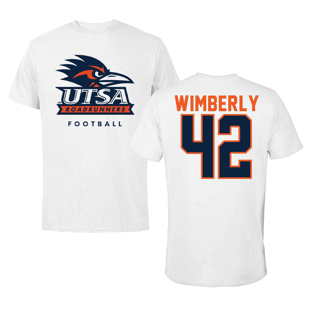 University of Texas at San Antonio Football White Tee - #42 Daemian Wimberly