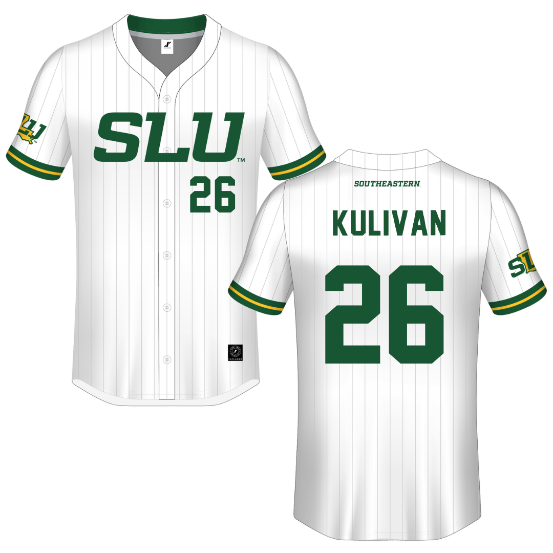 Southeastern Louisiana University White Pinstripe Button-Down Jersey - #26 Colleen Kulivan