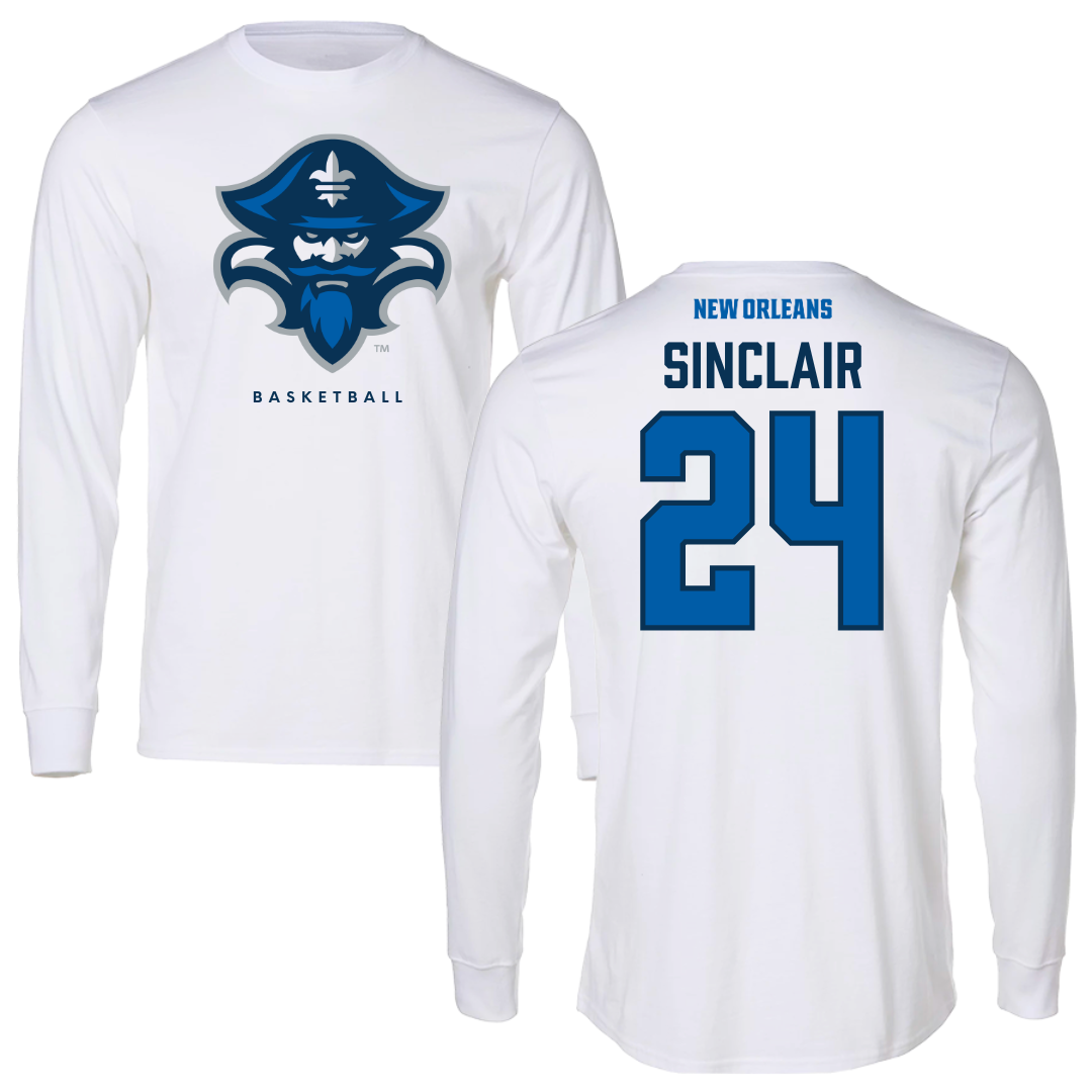 University of New Orleans Basketball White Long Sleeve - #24 Cole Sinclair