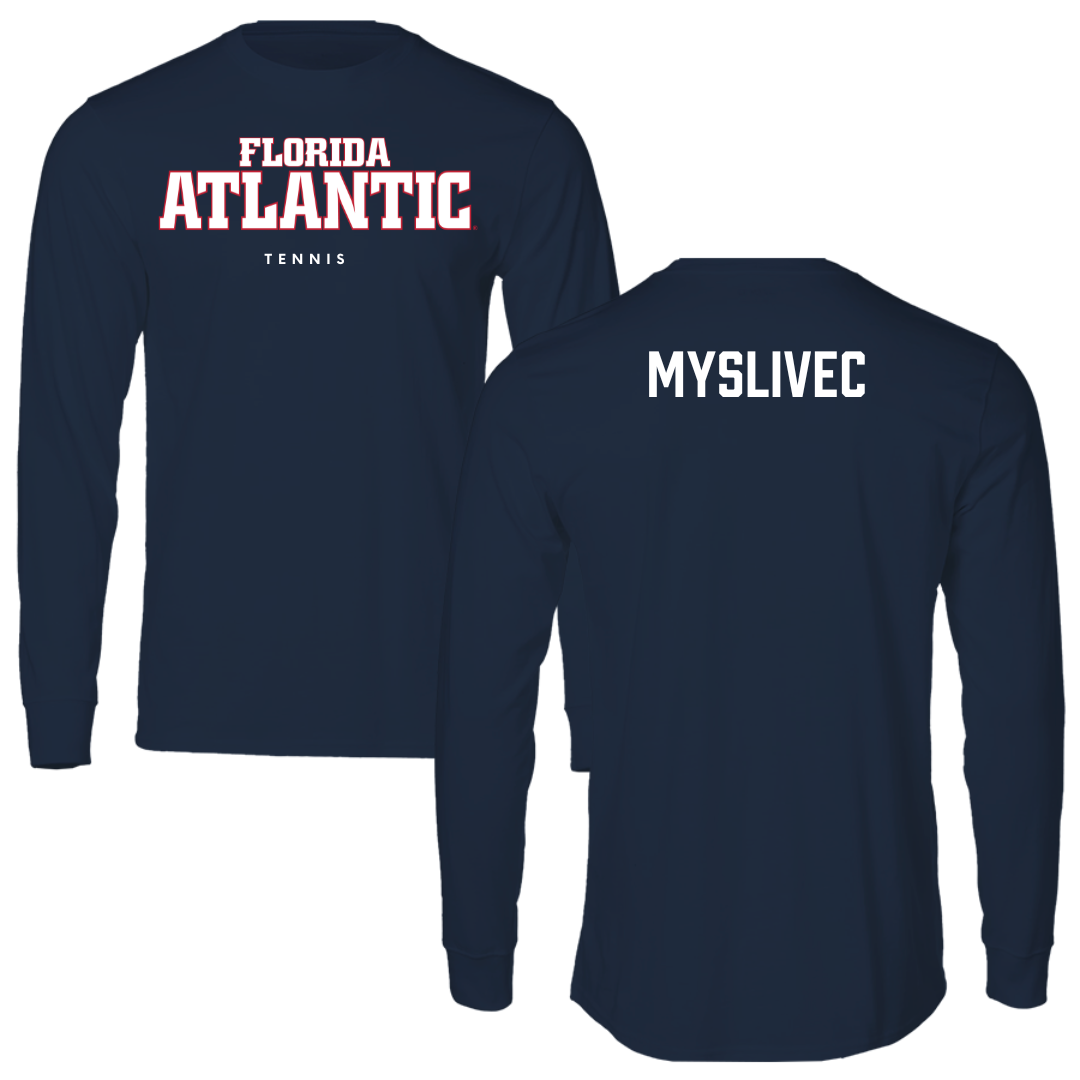 Florida Atlantic University Tennis Navy Block Performance Long Sleeve - Simon Myslivec