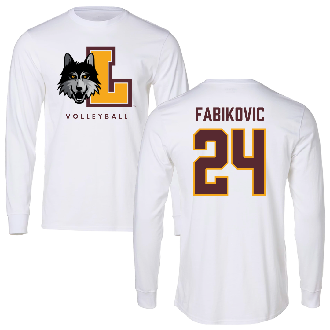 Loyola University-Chicago Volleyball White Mascot Long Sleeve - #24 Daniel Fabikovic