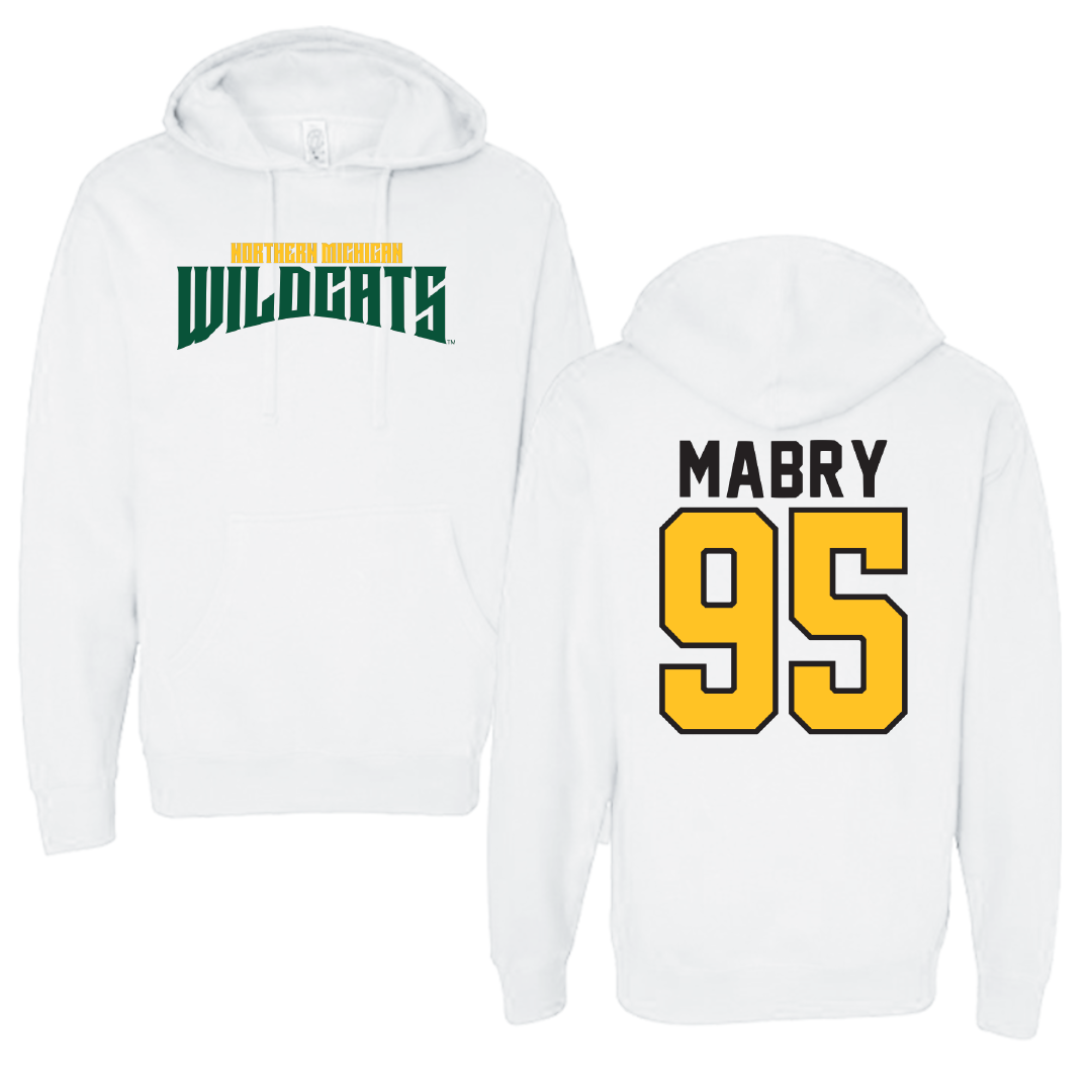 Northern Michigan University Football White Classic Hoodie - #95 Jhermari Mabry