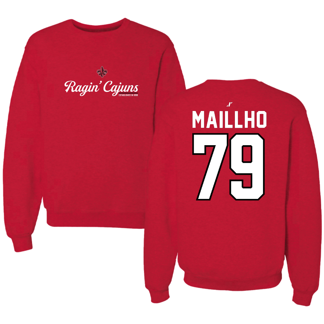 University of Louisiana at Lafayette Football Red General Crewneck - #79 Andre Maillho