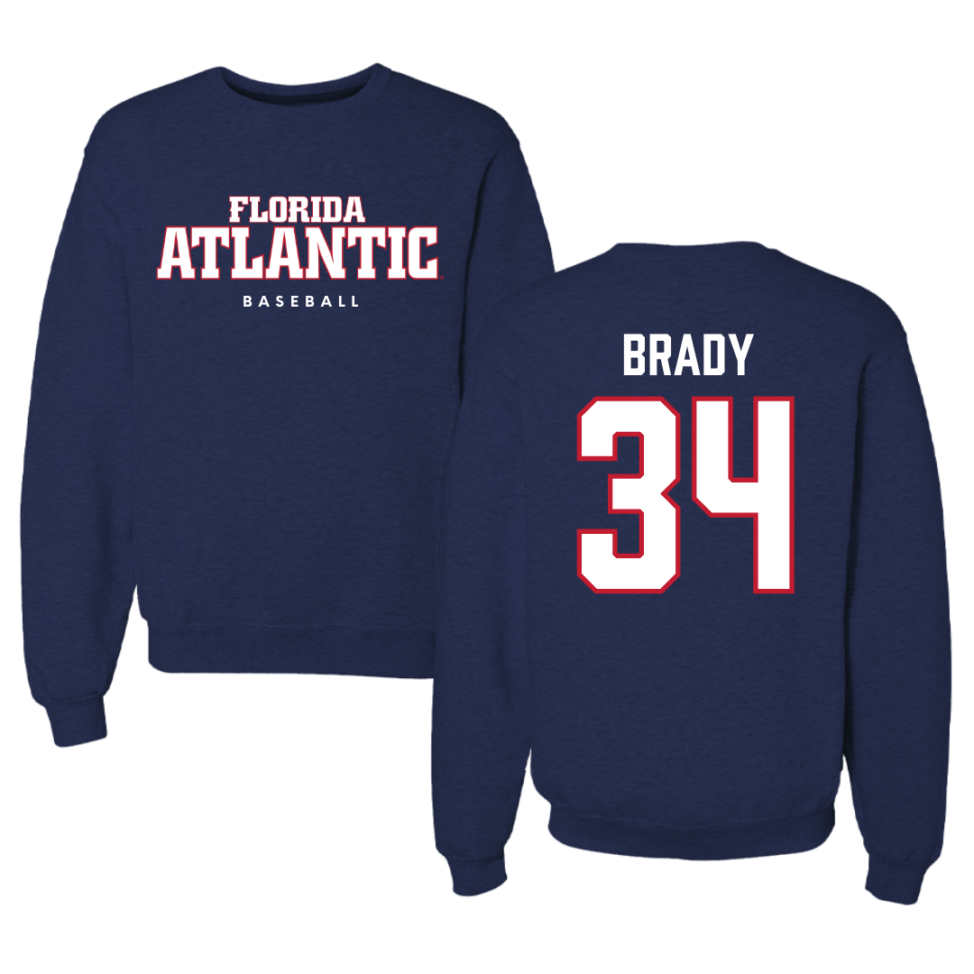 Florida Atlantic University Baseball Navy Crewneck - #34 Carter Brady