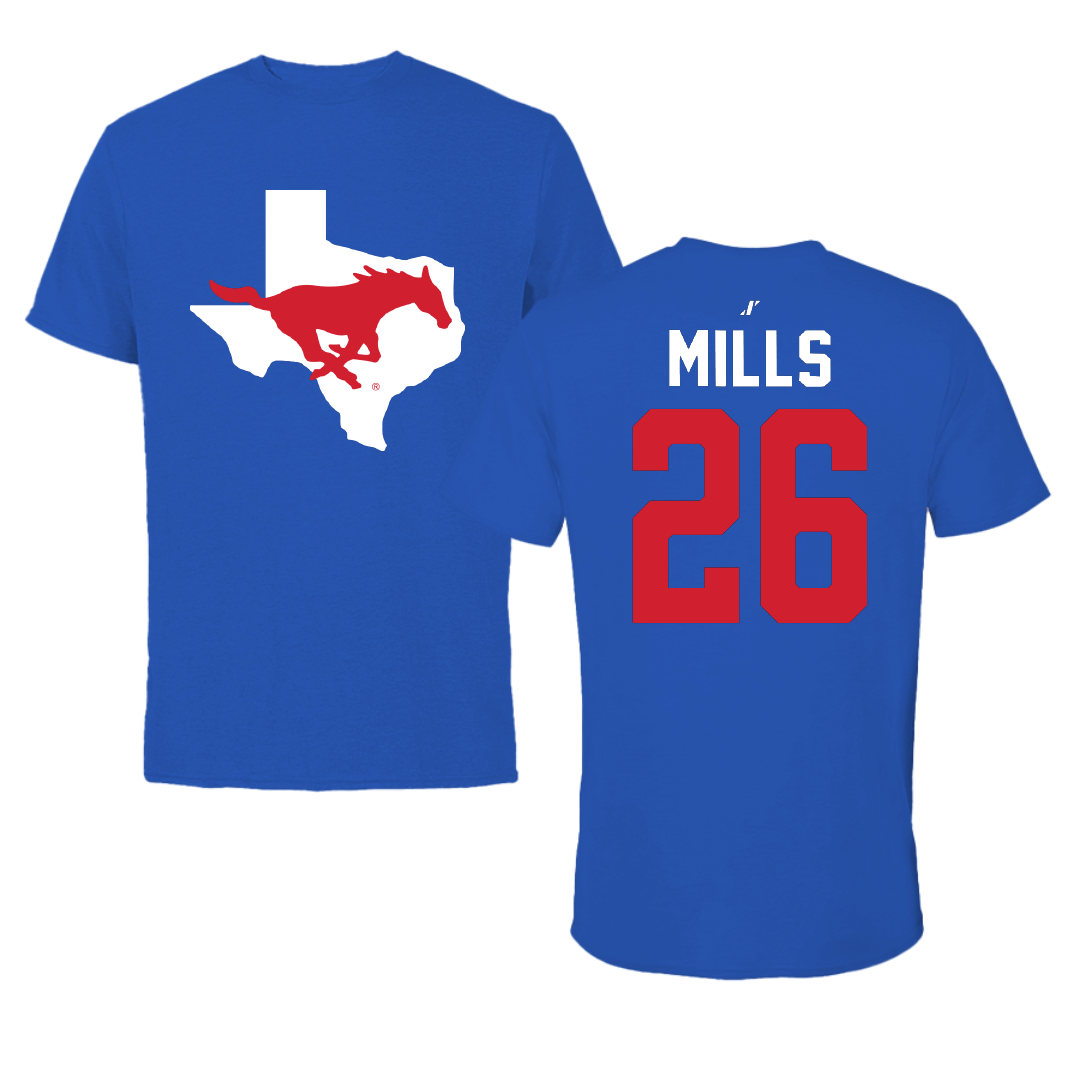 Southern Methodist University Football Blue State Performance Tee - #26 Keyshon Mills