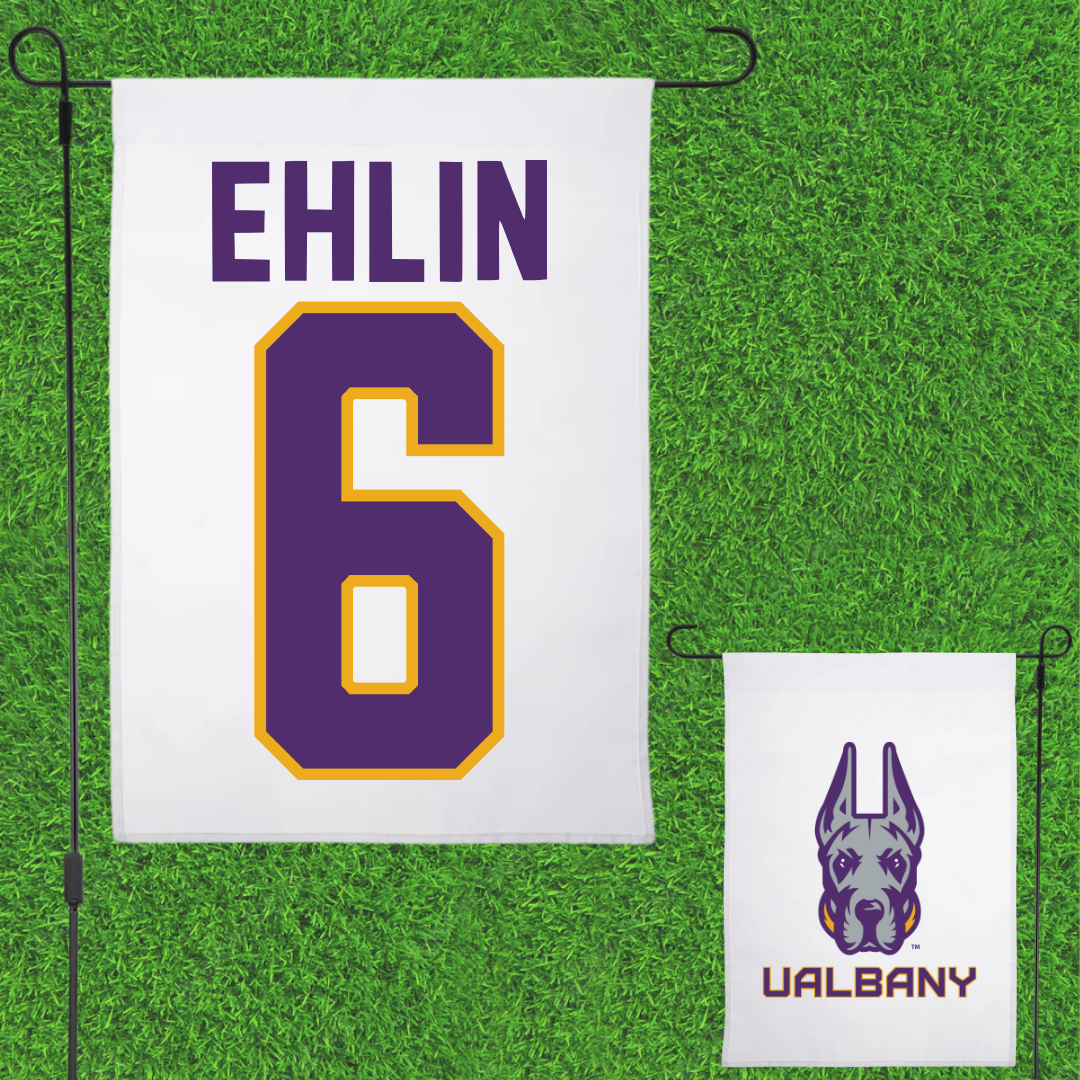 University at Albany Soccer White Garden Flag - #6 Elias Ehlin