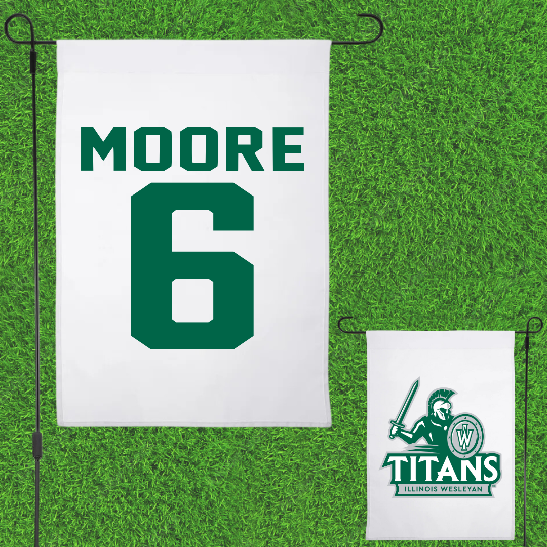 Illinois Wesleyan University Football White Garden Flag - #6 Tre Moore