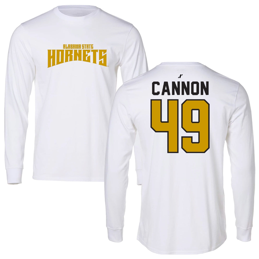 Alabama State University Football White Classic Performance Long Sleeve - #49 Baylor Cannon