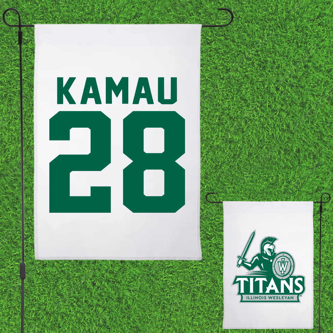 Illinois Wesleyan University Soccer White Garden Flag - #28 Kalabi Kamau