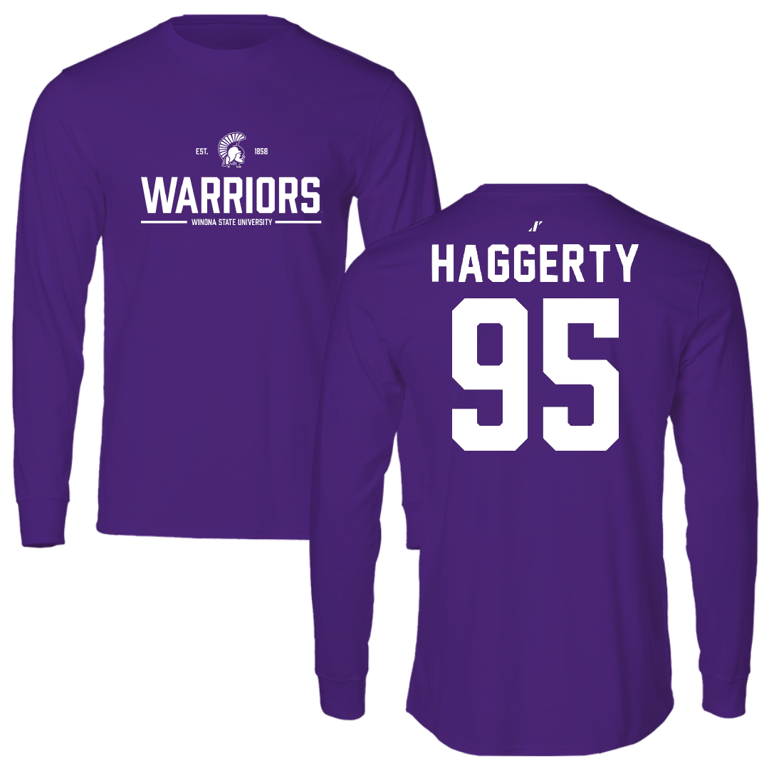 Winona State University Football Purple General Performance Long Sleeve - #95 Conner Haggerty
