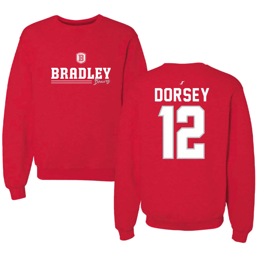 Bradley University Basketball Red General Crewneck - #12 Nika Dorsey