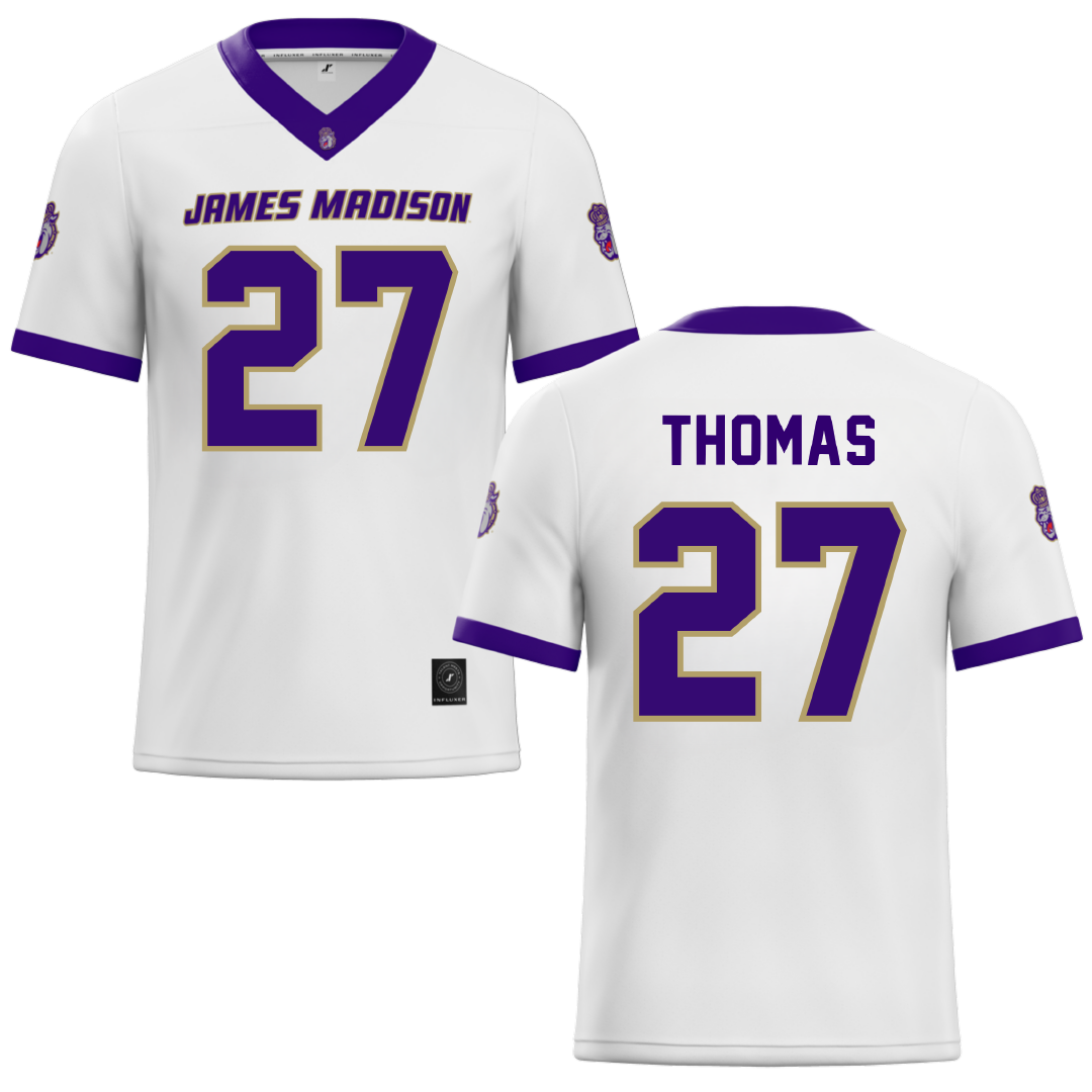 James Madison University White Football Jersey - #27 Jacob Thomas