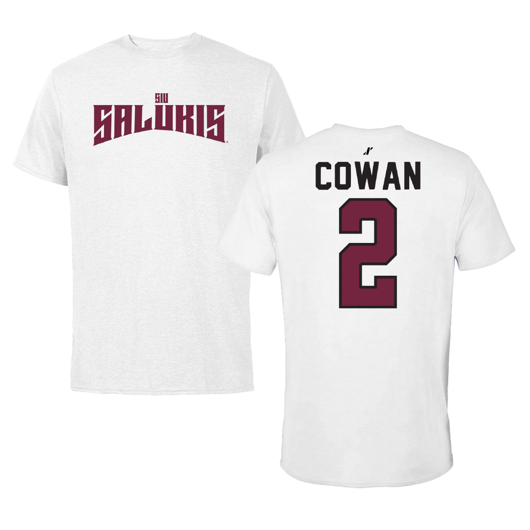 Southern Illinois University at Carbondale Football White Classic Tee - #2 Devin Cowan