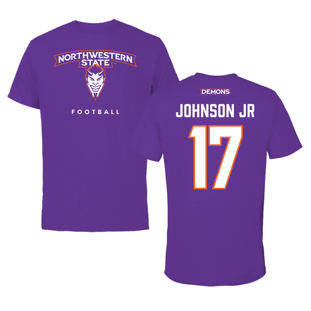 Northwestern State University Football Purple Mascot Performance Tee - #17 DJ Johnson Jr