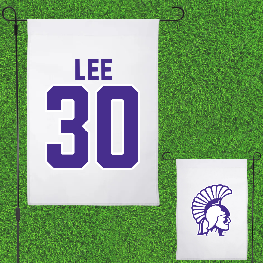 Winona State University Baseball White Garden Flag - #30 Peyton Lee