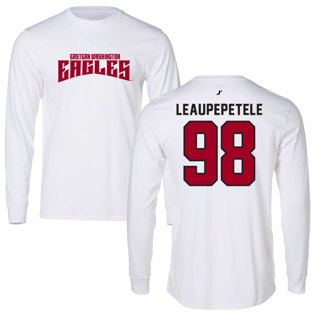 Eastern Washington University Football White Classic Long Sleeve - #98 Jirah Leaupepetele