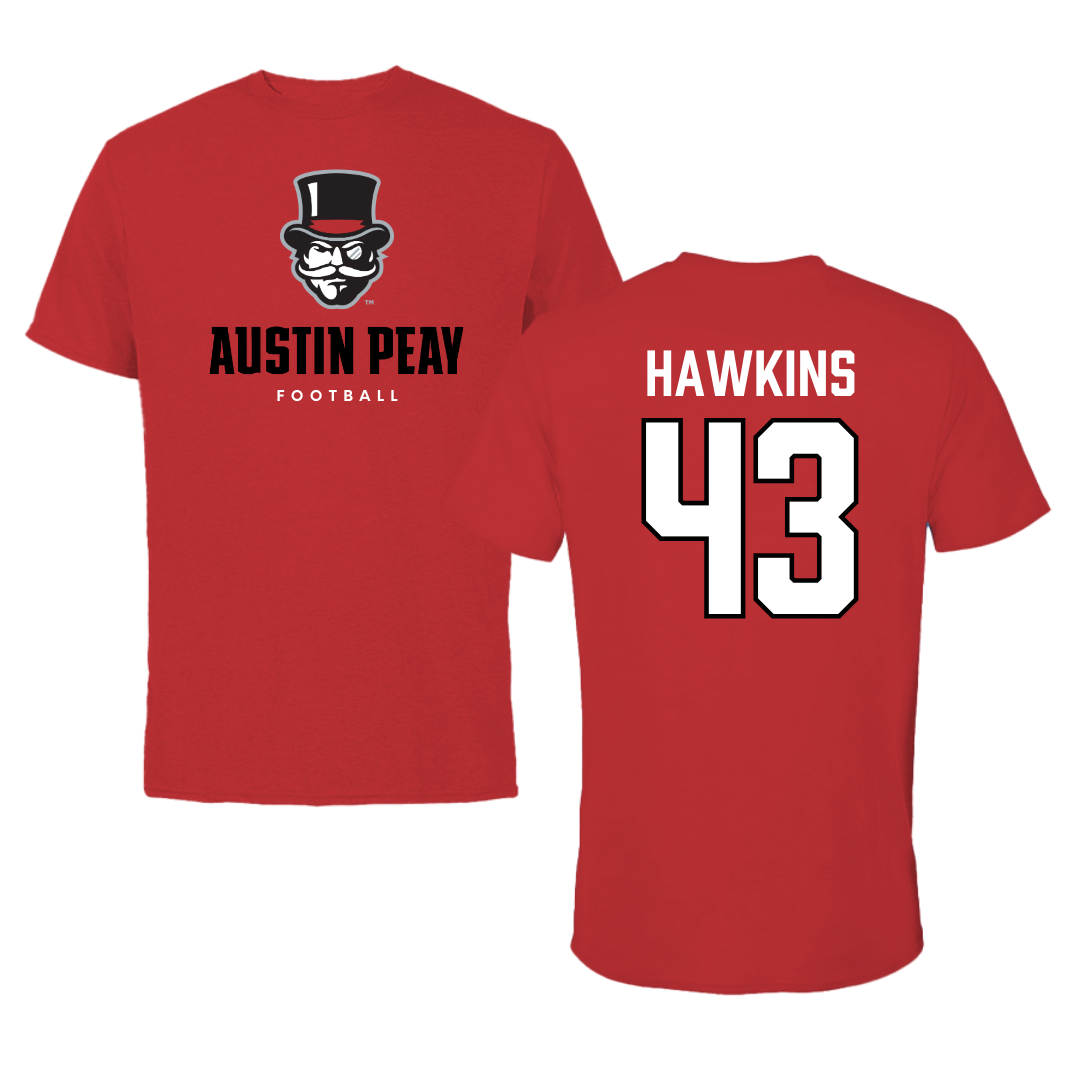 Austin Peay State University Football Red Mascot Performance Tee - #43 Garrett Hawkins