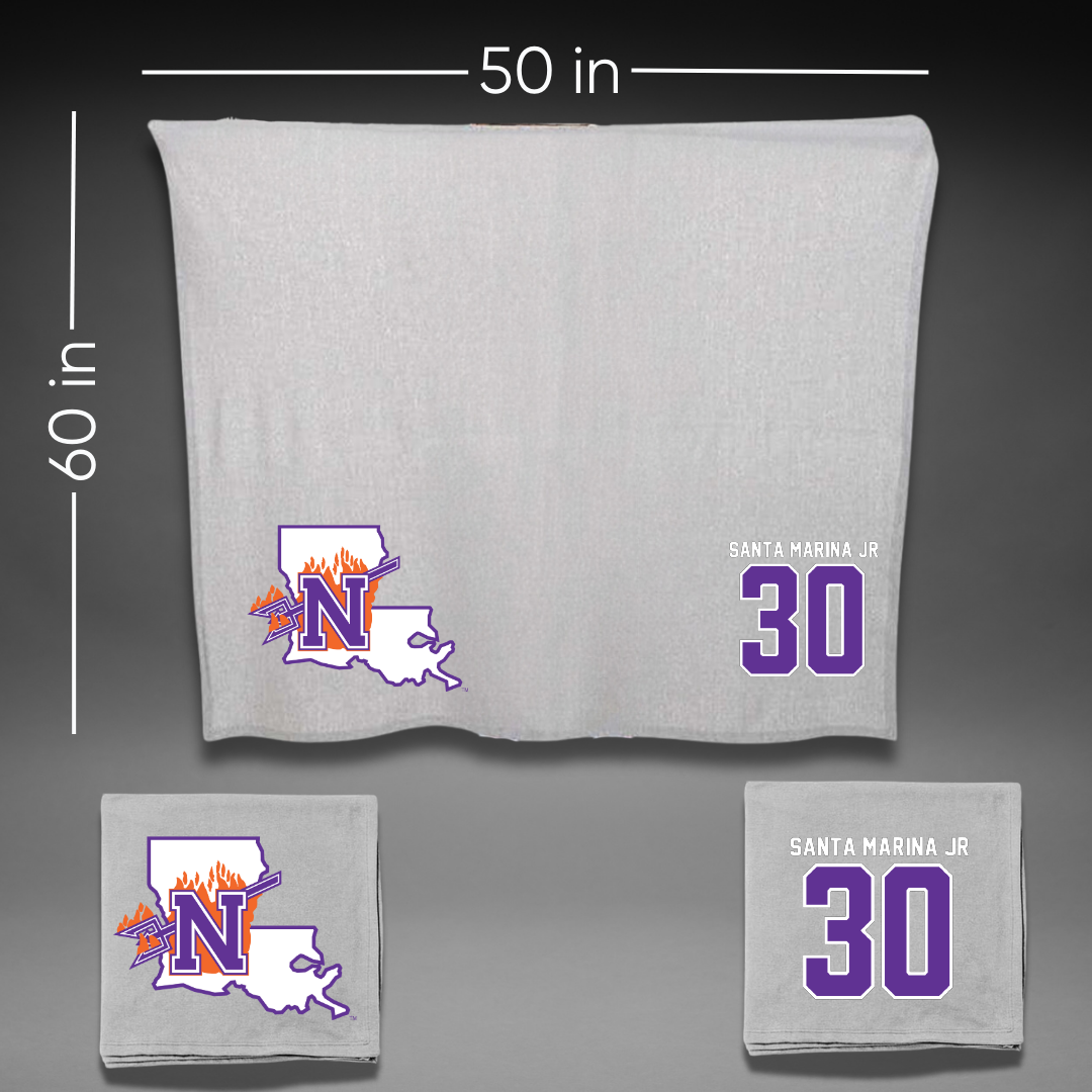 Northwestern State University Football Gray Blanket - #30 Troy Santa Marina Jr