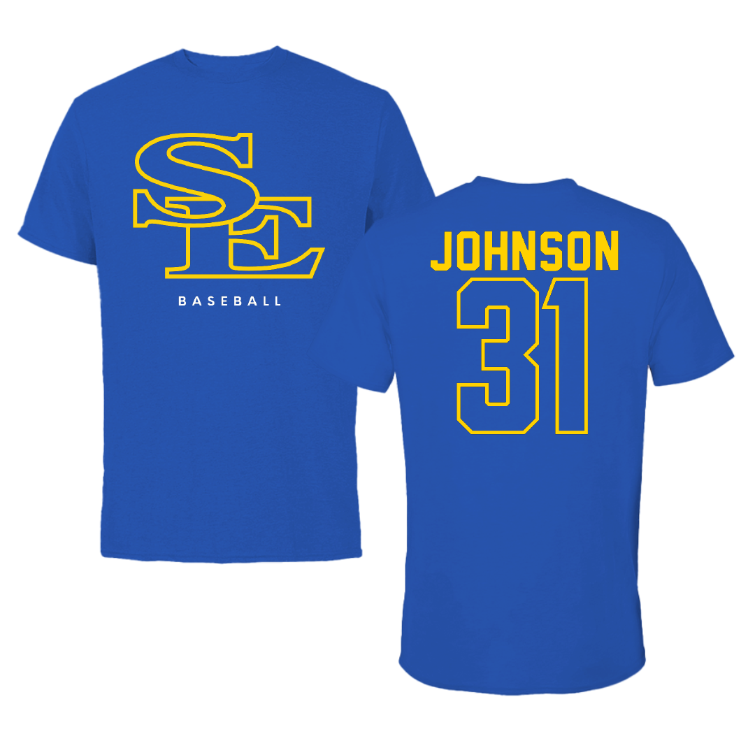 Southeastern Oklahoma State University Baseball Blue Tee - #31 Luke Johnson
